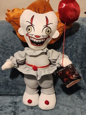 Plush Pennywise Clown Doll with Red Balloon